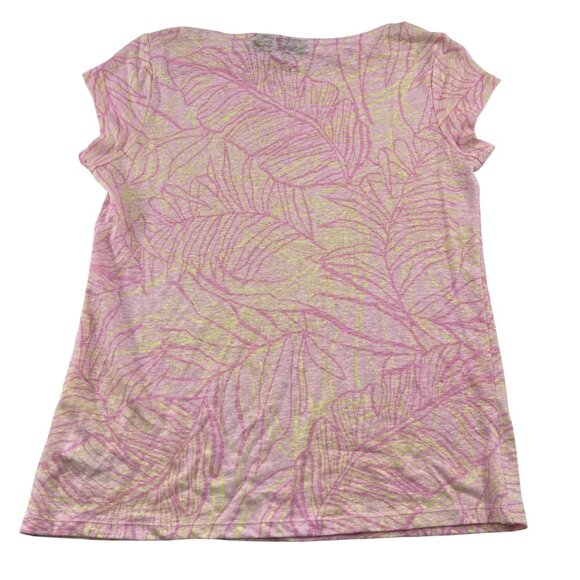 Tahari Women's Pink & Yellow Leaf Print Linen Top Small - Picture 5 of 5